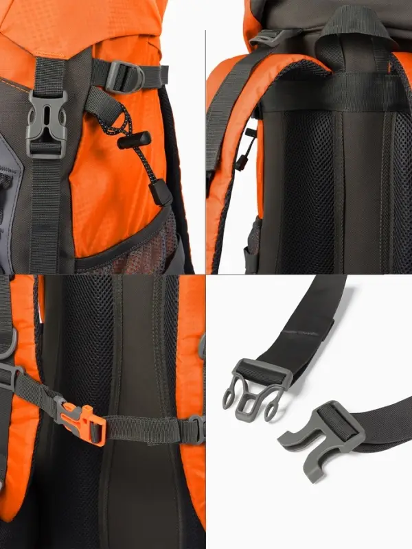 Рюкзак тур 65+5л, 30*20*53, отдел на шнурке, 5нар+2вн кармана, цвет оранжевый