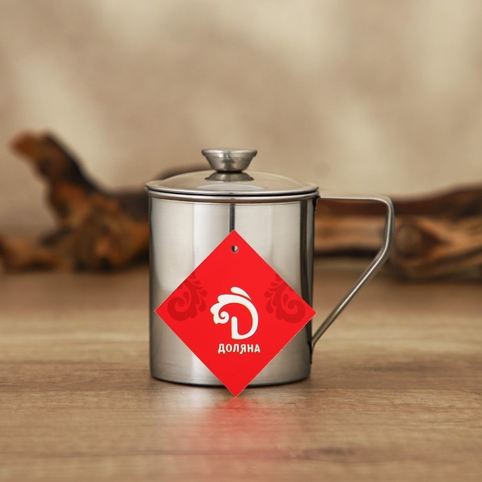 Кружка из нержавеющей стали Доляна &laquo;Индия&raquo; &laquo;Тарун&raquo;, 300 мл, 11&times;7,7&times;10 см, с крышкой