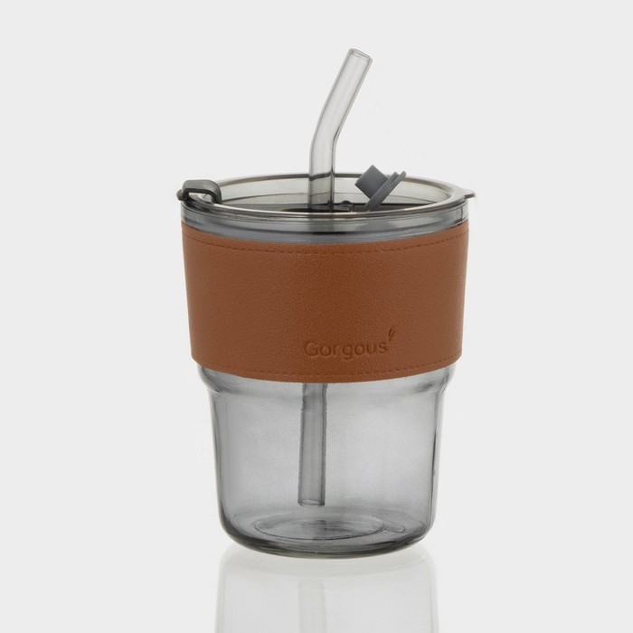Стакан стеклянный с крышкой и трубочкой &laquo;Вида&raquo;, 350 мл, цвет МИКС