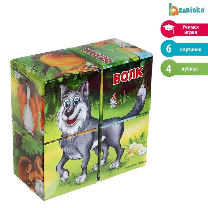 Кубики &laquo;Лесные животные&raquo; картон, 4 штуки, по методике Монтессори