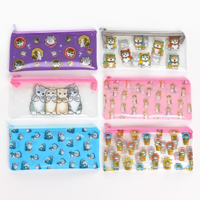 Пенал школьный мягкий плоский 9,5 х 20,5 ПВХ &laquo;1 сентября: Котятки&raquo; МИКС