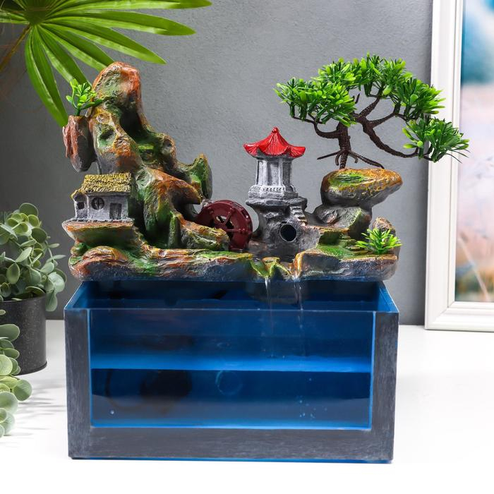 Фонтан настольный от сети, подсветка + аквариум Фонтан настольный от сети, подсветка + аквариум "Пагода на вершине" 32х21х30 см