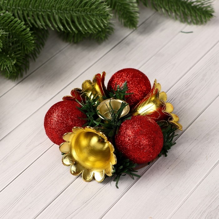 Свеча новогодняя с подсвечником Свеча новогодняя с подсвечником "Шарик, бусина" (набор 2 шт) 14,5х20 см, красно-золотой