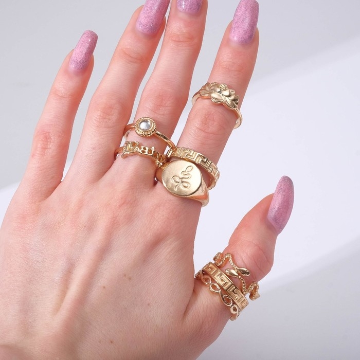 Кольцо набор 8 штук «Природа», размер МИКС, цвет золото Кольцо набор 8 штук «Природа», размер МИКС, цвет золото