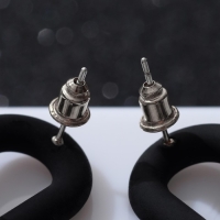 Серьги металл &laquo;Цепь&raquo; кольцо и овал, 3 звена, цвет серебристо-чёрный