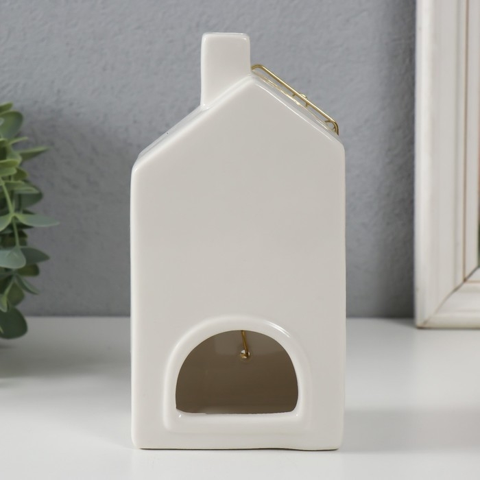 Подсвечник керамика, металл на 1 свечу "Дом" белый с золотом 9х6,3х16,7 см