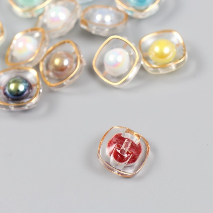 Пуговица пластик для творчества "Жемчужина в золотом квадрате" н-р 12 шт МИКС 1,4х1,4х0,8 см   94108