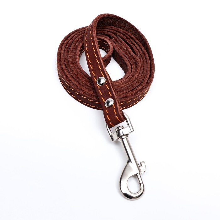 Поводок кожаный однослойный, простроченный, 1.47 м х 1.2 см, коричневый Поводок кожаный однослойный, простроченный, 1.47 м х 1.2 см, коричневый