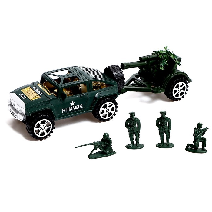 Машина инерционная «Военный джип» с пушкой и солдатом Машина инерционная «Военный джип» с пушкой и солдатом