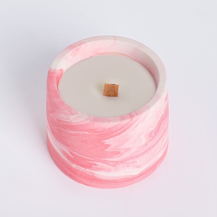 Свечи в бетоне на подставке "Лофт", соевый воск, деревянный фитиль, бело-розовая