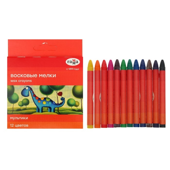Мелки восковые 12 цветов, Мелки восковые 12 цветов, "Гамма" "Мультики", круглые, европодвес