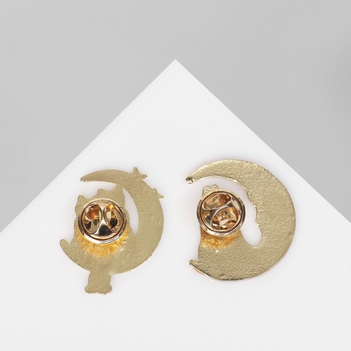 Набор значков (2 шт.) &laquo;Коты на Луне&raquo;, цветной в золоте