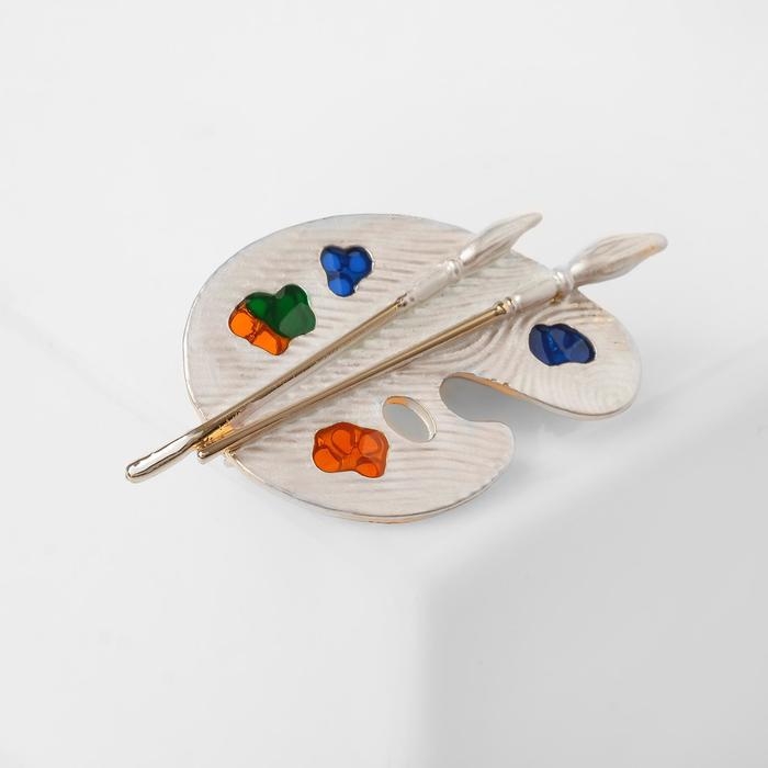 Брошь &laquo;Палитра&raquo; с кистями, цветная в золоте