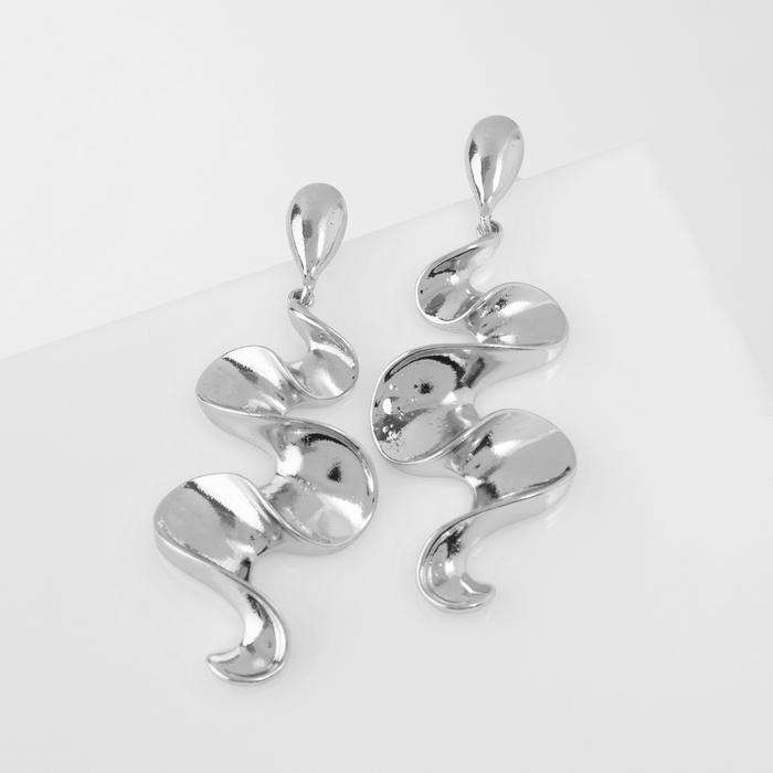 Серьги металл &laquo;Блеск&raquo; волна мини, цвет серебро