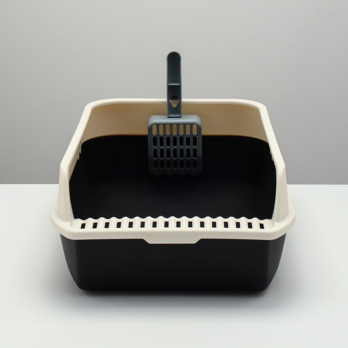 Туалет с высоким бортом с совком и фильтром, 50 х 36 х 21 см, чёрный