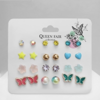 Набор серьги 12 пар &laquo;Принцесса&raquo; бабочки, цветные в золоте