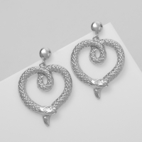 Новый год! Символ года 2025! Серьги металл &laquo;Змея&raquo; сердце, цвет серебро