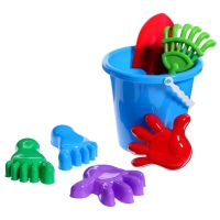 Набор для игры в песке №20: ведро большое, совок, грабли, 4 формочки