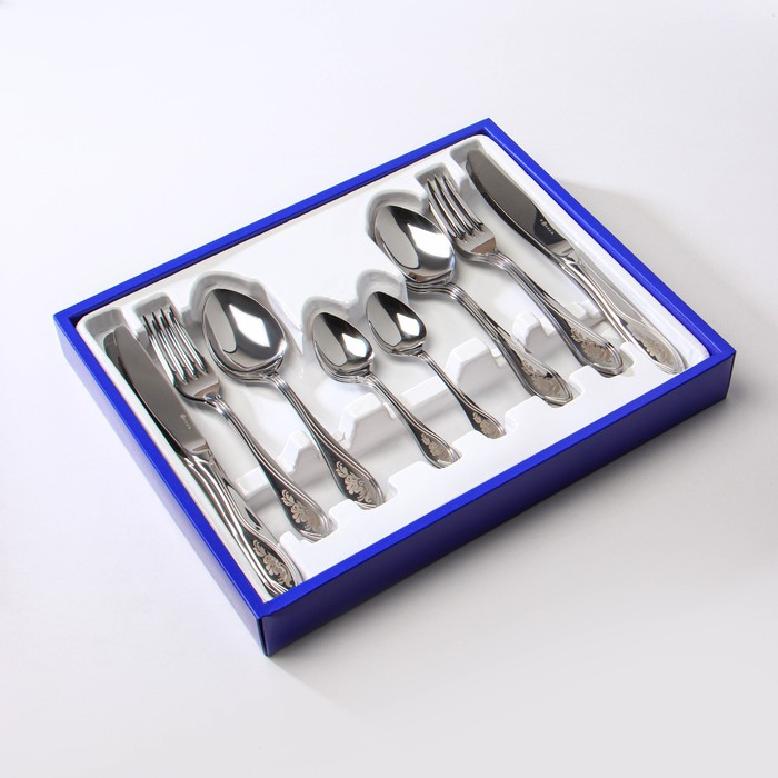 Набор столовый &laquo;Волна&raquo;, 24 предмета, толщина 2 мм, ХР ПВХ, цвет серебряный