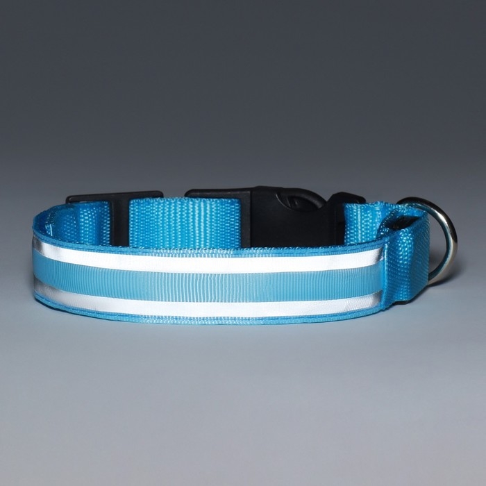 Ошейник с подсветкой Двойная полоса размер S, ОШ 35-43 х 2,5 см, 3 режима свечения голубой Ошейник с подсветкой Двойная полоса размер S, ОШ 35-43 х 2,5 см, 3 режима свечения голубой