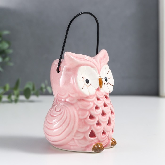 Подсвечник керамика на 1 свечу Подсвечник керамика на 1 свечу "Очковая сова" с ручкой 9,5х6,5х7 см МИКС