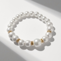 Браслет жемчуг &laquo;Подарок моря&raquo; с жемчугом, шар № 6,8,10, цвет белый в золоте, d=6,5 см