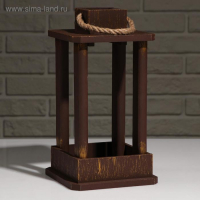 Кашпо деревянное "Фонарь", ручка верёвка, золотой винтаж, 16&times;16&times;30 см