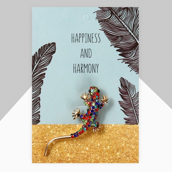 Брошь &laquo;Ящерица&raquo;, цветная в золоте