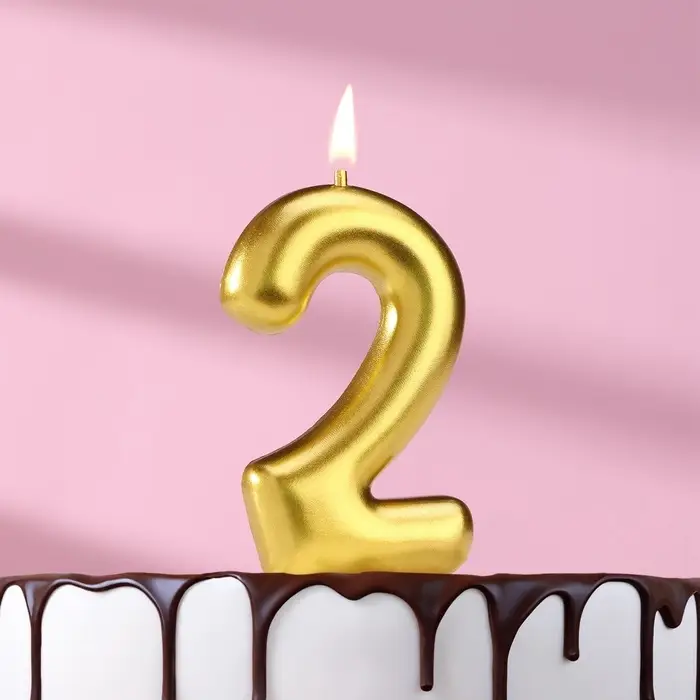 Свеча в торт &laquo;Европейская&raquo;, цифра 2, 6 см, золото
