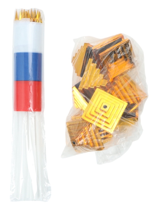 Флаг России с гербом, 14 х 10.5 см, флагшток 24 х 5.5 см, набор 12 штук, полиэстер