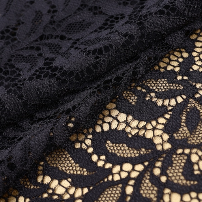 Кружевная эластичная ткань, 220 мм &times; 2,7 &plusmn; 0,5 м, цвет чёрный