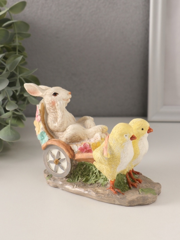 Сувенир полистоун "Цыплята везут кролика в колеснице" 14,5х7х9 см