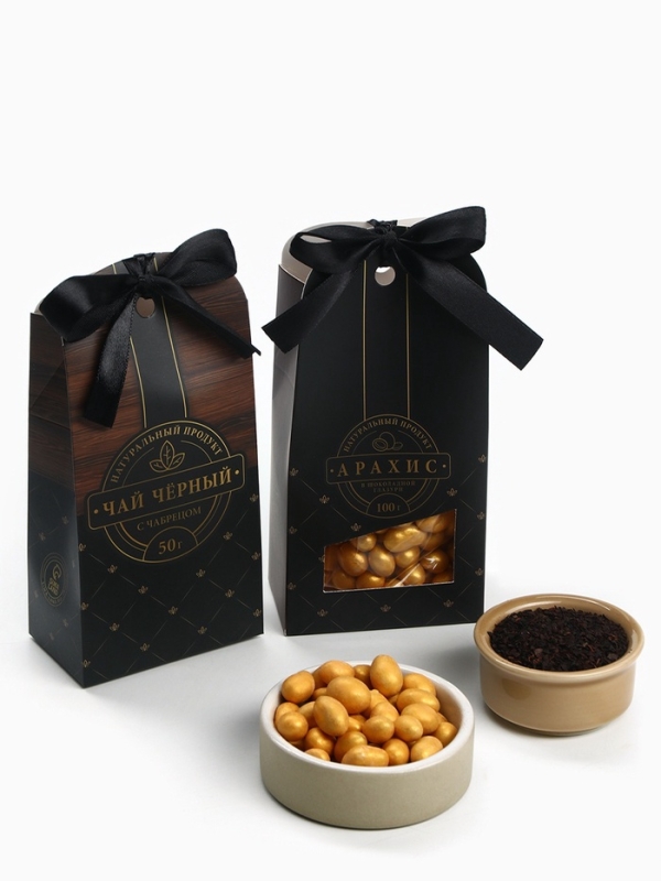 Подарочный набор &laquo;Деревянный: мужской&raquo;: чай, арахис в шоколадной глазури