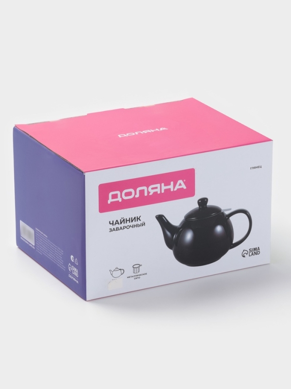 Чайник заварочный &laquo;Глянец&raquo;, 1100 мл, черный, металл сито