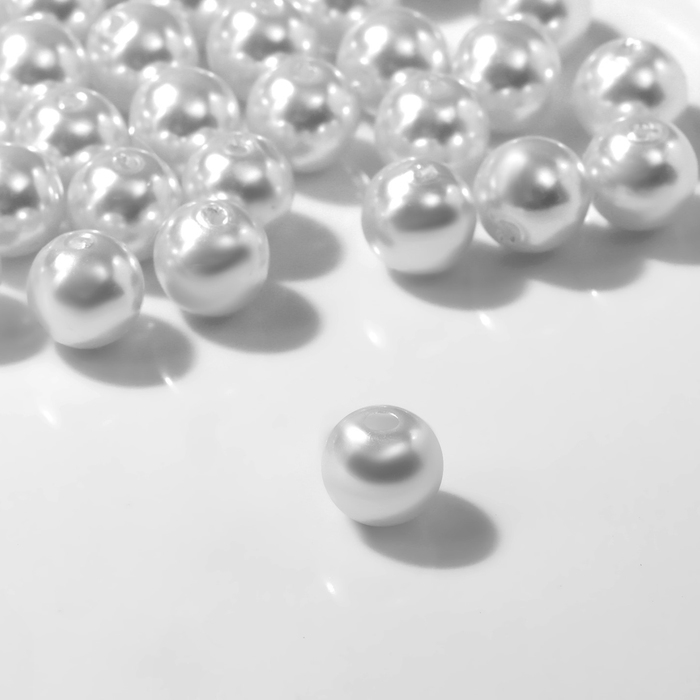 Бусины №10 &laquo;Жемчуг&raquo; (набор 50 шт), отверстие сквозное, цвет белый