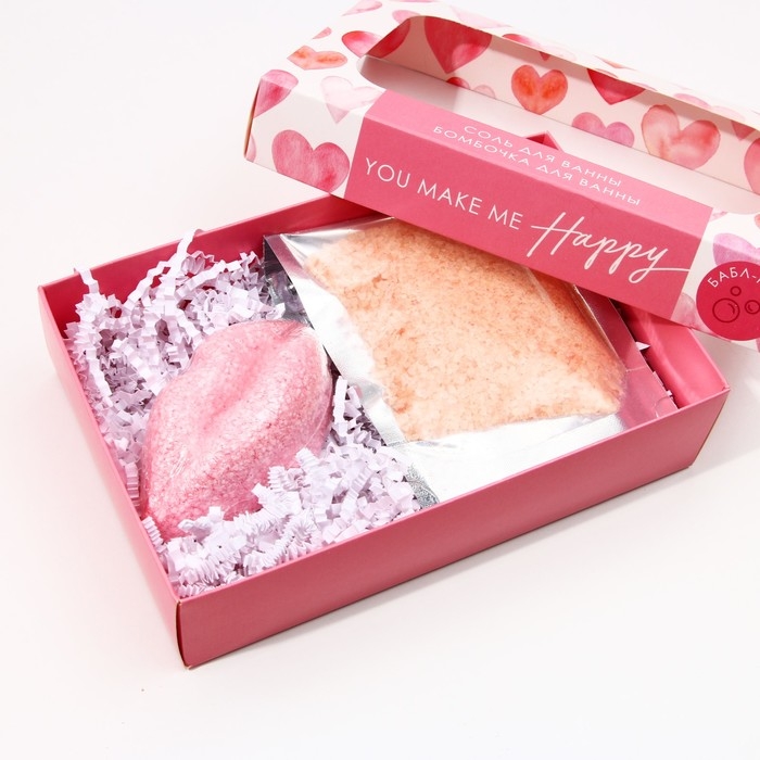 Подарочный набор косметики Happy, соль для ванны 150 г и бомбочка для ванны 80 г, ЧИСТОЕ СЧАСТЬЕ Подарочный набор косметики Happy, соль для ванны 150 г и бомбочка для ванны 80 г, ЧИСТОЕ СЧАСТЬЕ