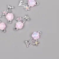 Декор для творчества металл, стразы "Цветочки" серебро, розовый 2,2х1,3х0,5 см