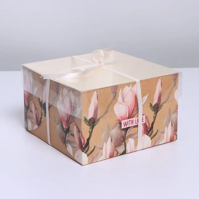 Коробка для капкейка, кондитерская упаковка, 4 ячейки &laquo;Магнолии&raquo;, 16 х 16 х 10 см