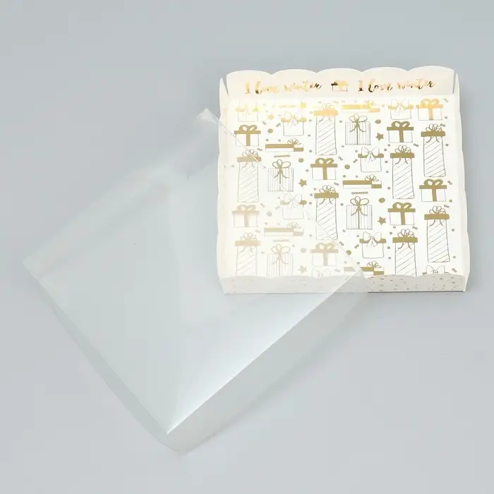 Коробка для кондитерских изделий с пластиковой крышкой I love winter, 15&times;15&times;3 см