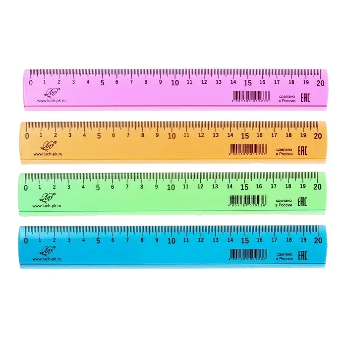 Линейка 20 см "Луна", прозрачная, тонированная, МИКС