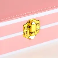 Шкатулка пластик, кожзам для украшений 6 ячеек, 10 полос, персик 13,5х11,5х5,5 см