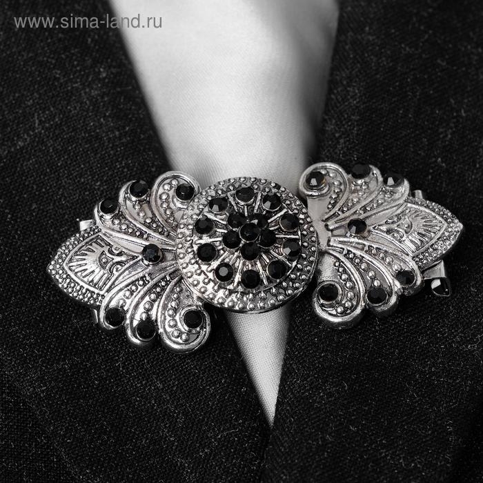 Зажим для кардигана «Восток», цвет чёрный в чернёном серебре Зажим для кардигана «Восток», цвет чёрный в чернёном серебре
