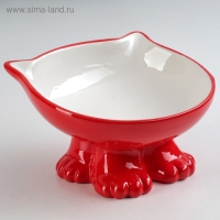 Миска керамическая "Киса" на подставке-лапках 200 мл, 13 х 12 х 8 см, красная