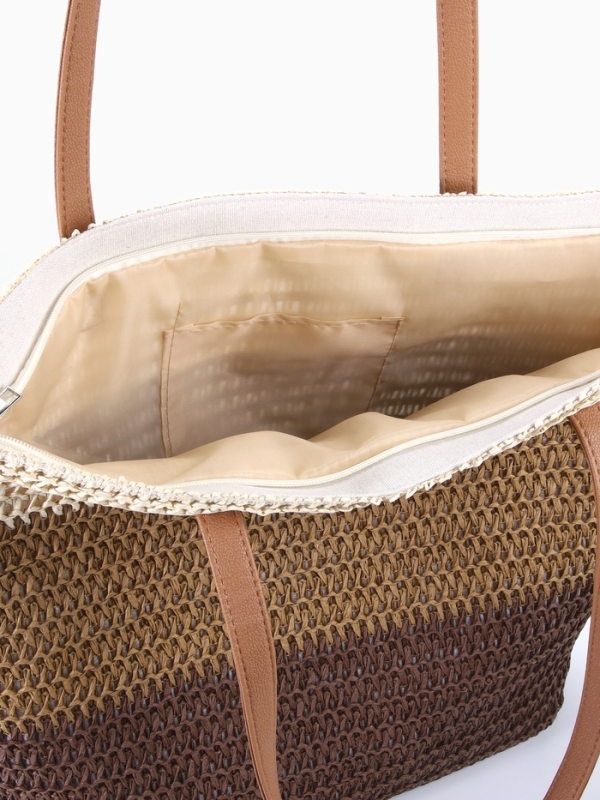 Сумка пляжная Полосы, 47*12*35, отд на молнии, подкладка, беж/коричневый Сумка пляжная Полосы, 47*12*35, отд на молнии, подкладка, беж/коричневый