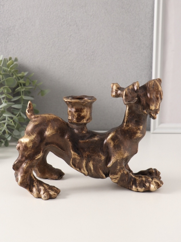 Подсвечник полистоун на 1 свечу "Шарж. Терьер" под бронзу 20х10х14,5 см