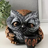 Копилка "Сова с чашкой" 15х18 см, бронза с серебром