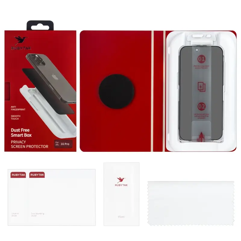 Защитное стекло RUBYTAK iPh 16 Pro Privacy с аппликатором