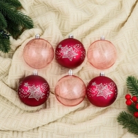 Набор шаров пластик d-8 см, 6 шт "Ночка" звёзды, розовый Набор шаров пластик d-8 см, 6 шт "Ночка" звёзды, розовый