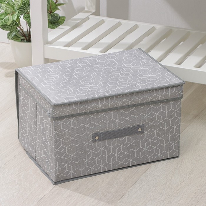 Короб стеллажный для хранения с крышкой Доляна &laquo;Фора&raquo;, 40&times;30&times;25 см, цвет серый