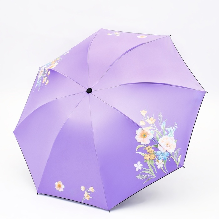 Зонт механический &laquo;Цветы&raquo;, эпонж, 4 сложения, 8 спиц, R = 48/55 см, D = 110 см, цвет МИКС